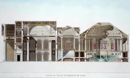 Cross Section of the Palais Academique at Ghent, from Choix des Monuments, Edifices et Maisons les plus remarquables du Royaume des Pays-Bas